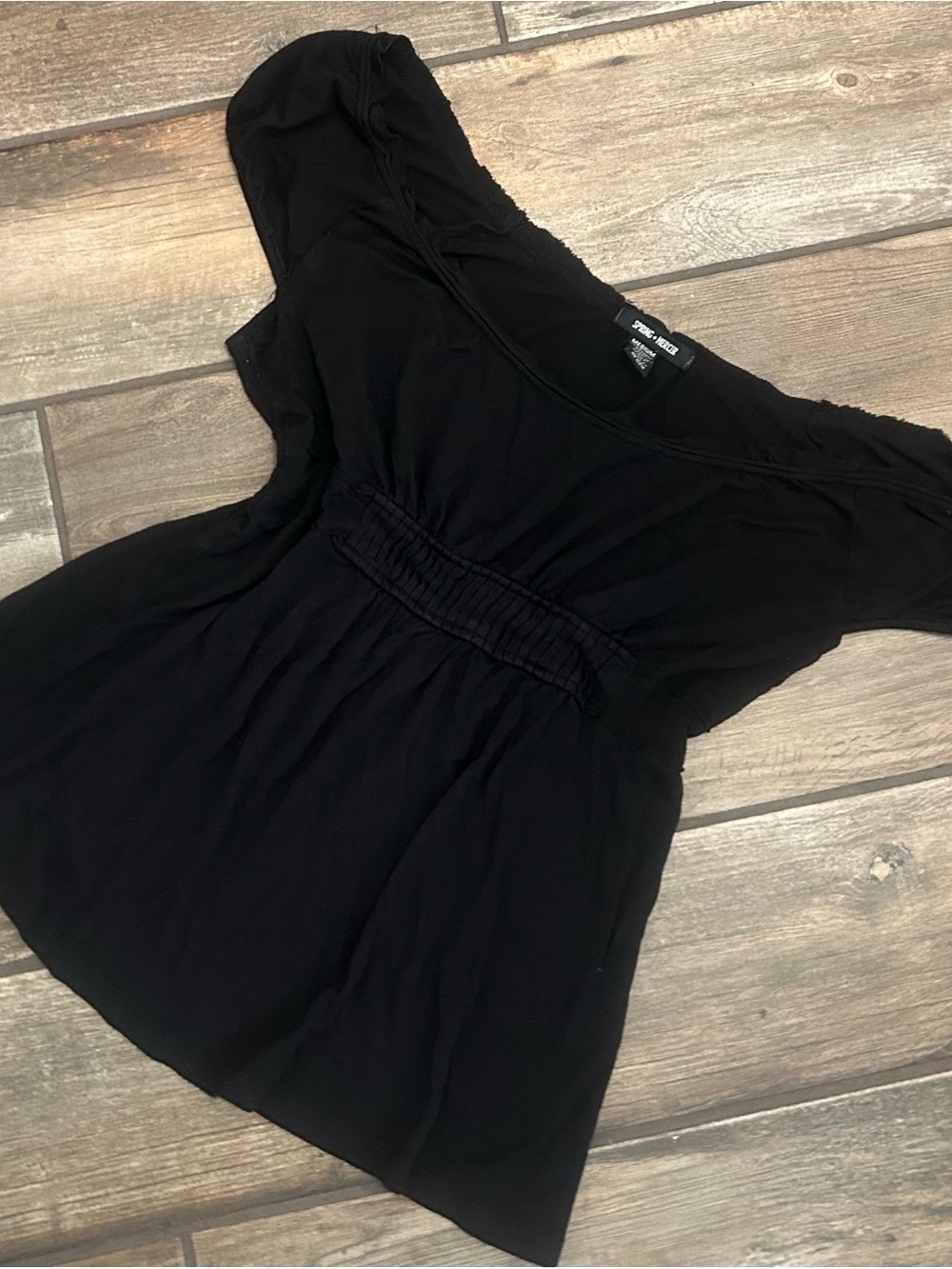 The Limited Black Flutter-Sleeve Smocked-Waist Tunic